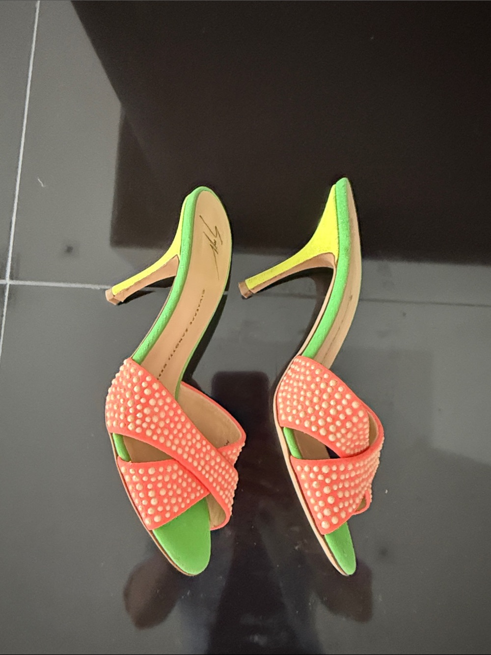 Giuseppe Zanotti Coral Crystal Wrap Slide Sandals with Green Footbed - Picture 7 of 11